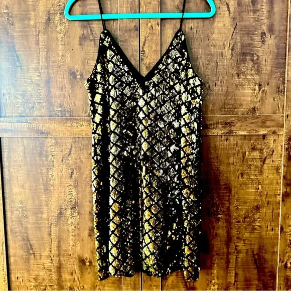 Gold And Black Sequin Swing Dress | Color: Black/Gold | Size: M | Twobirdsmn's Closet
